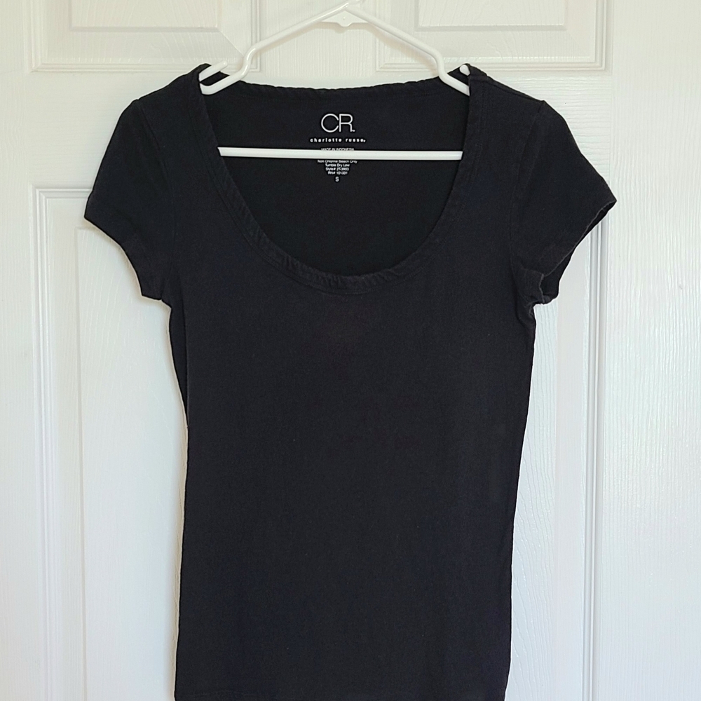 Charlotte Russe Black Fitted Cap Sleeve T-Shirt Y2K Shirt For Women Or Teen